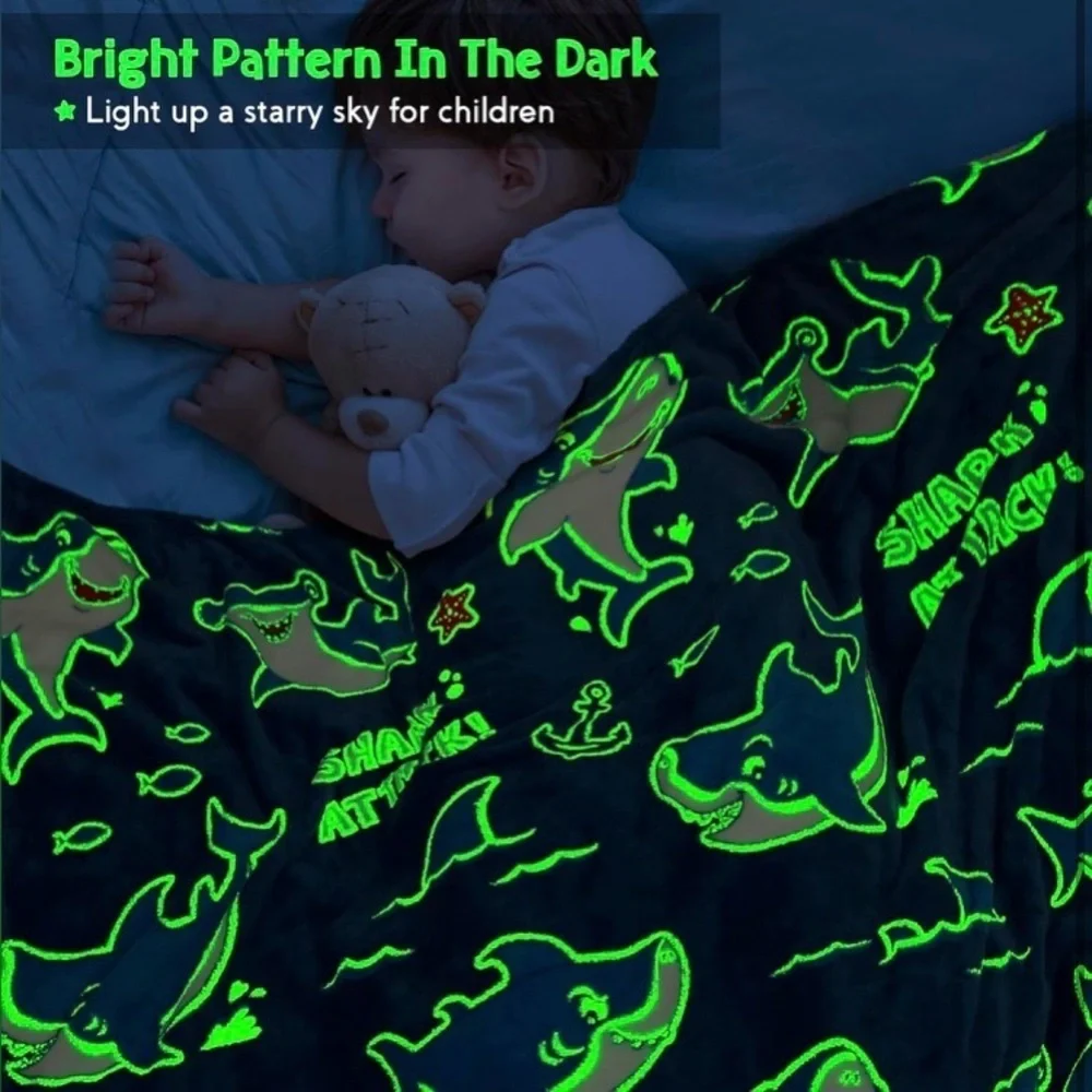 Jekeno Shark Glow in The Dark Blanket,  Throw Blue 50